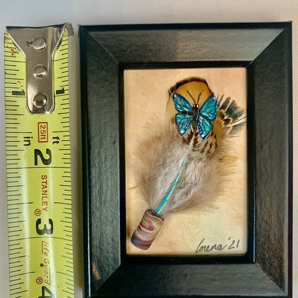 Handpainted butterfly Mini feather art framed OOAK - Picture 3 of 5